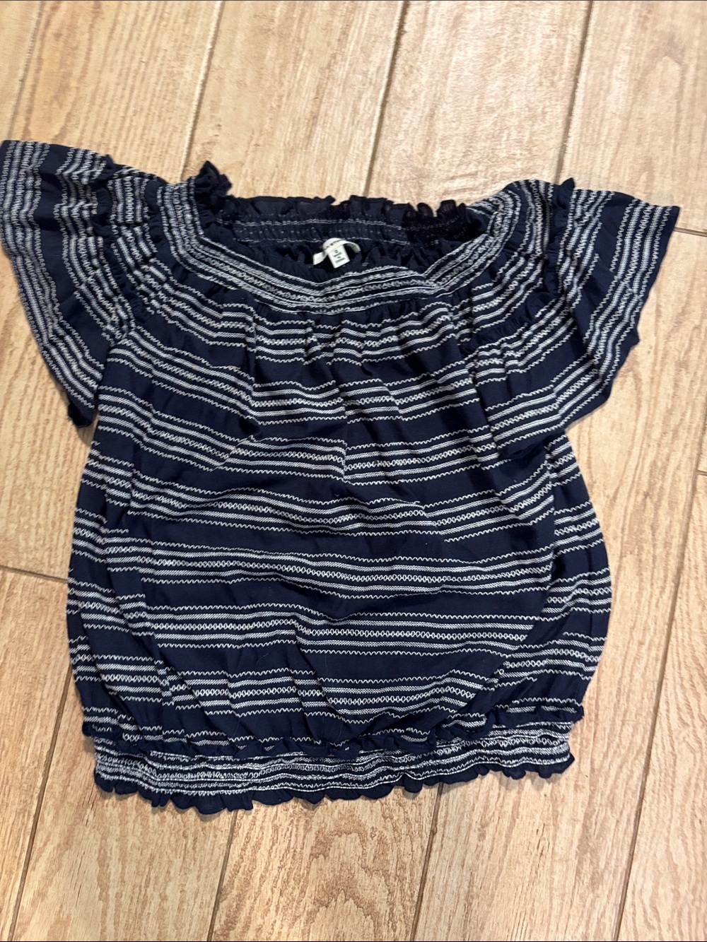 Max Studio Navy and White Smocked Top